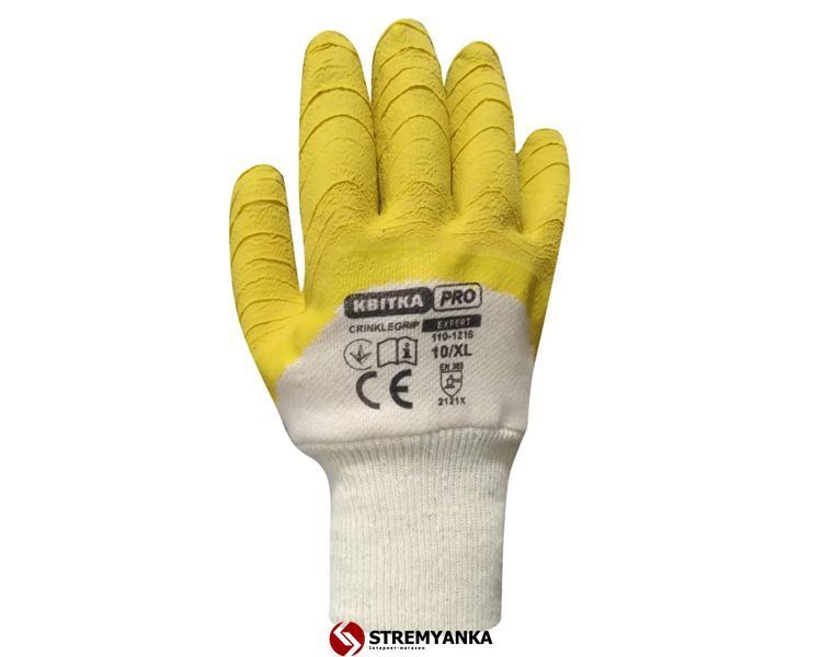 Рукавиці з латексним покриттям КВІТКА PRO CrinkleGrip Expert (10" / XL) (110-1218-10-IND) 110-1218-10-IND фото