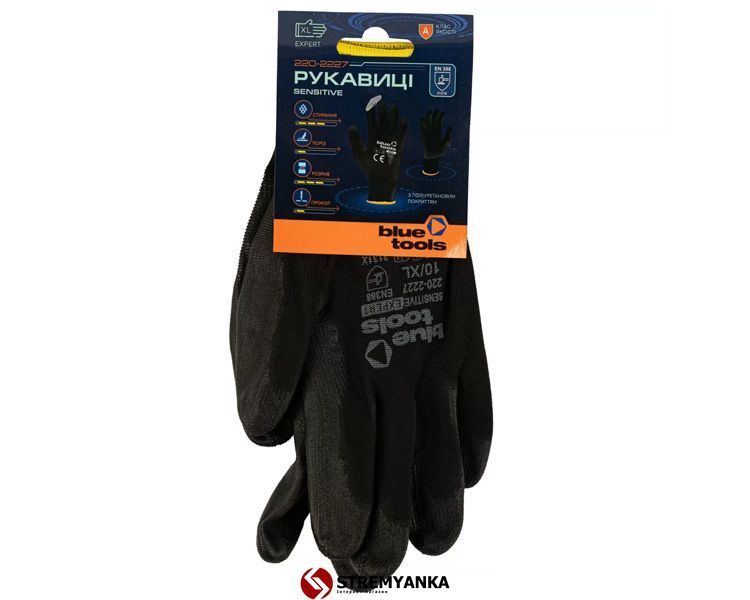 Стрейчеві рукавиці з поліуретановим покриттям BLUETOOLS Sensitive Expert (10" / XL) (220-2227-10) 220-2227-10 фото