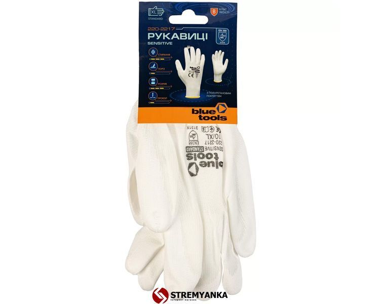 Стрейчеві рукавиці з поліуретановим покриттям BLUETOOLS Sensitive Standard (7" / S) (220-2217-07) 220-2217-07 фото