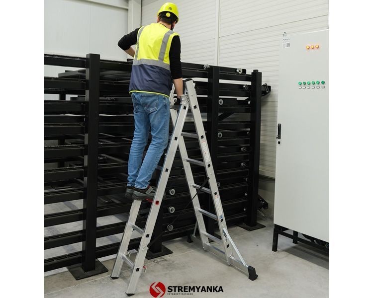 Двосекційна алюмінієва драбина-стрем&rsquo;янка Duomax Pro VIRASTAR DUOCOMBI 2х6 сходинок TSA4 фото